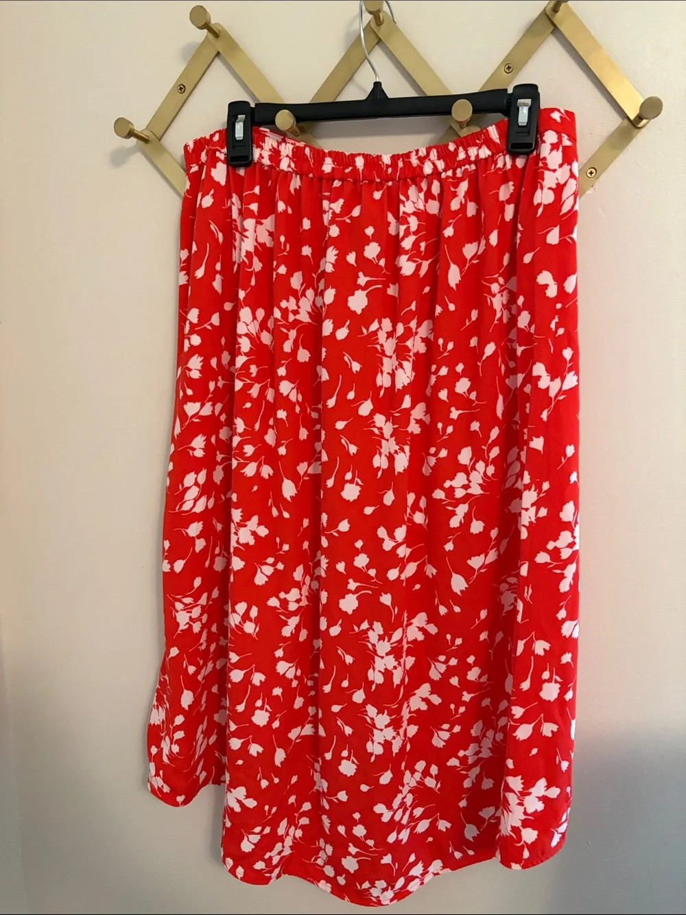 J. Crew Red and White Floral High-Low Midi Skirt size large